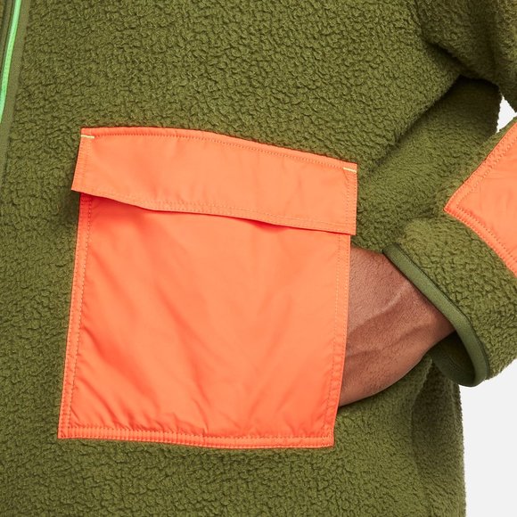 Nike Sportswear Sherpa Fleece Full Zip Jacket Green Orange DD5021 NEW - Picture 2 of 9